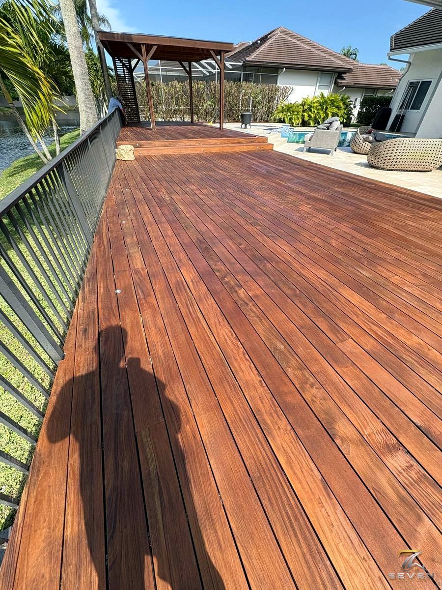 Deck restoration and exterior wood finishing by Seven Services