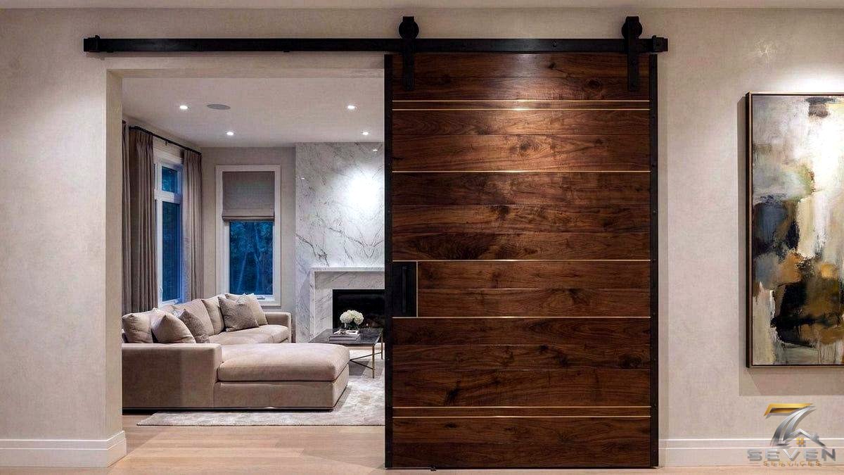 Custom interior barn door installation by Seven Services